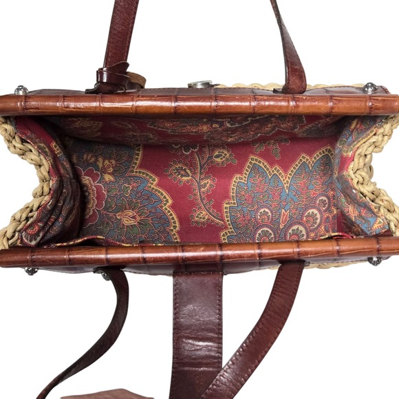 Brighton Woven Straw Satchel Womens Purse Leather Trim Ruth Style Heart Charm - Picture 10 of 12